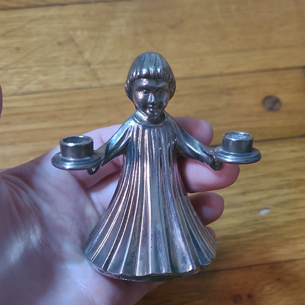 Vintage pewter girl candler holder Choir made in italy